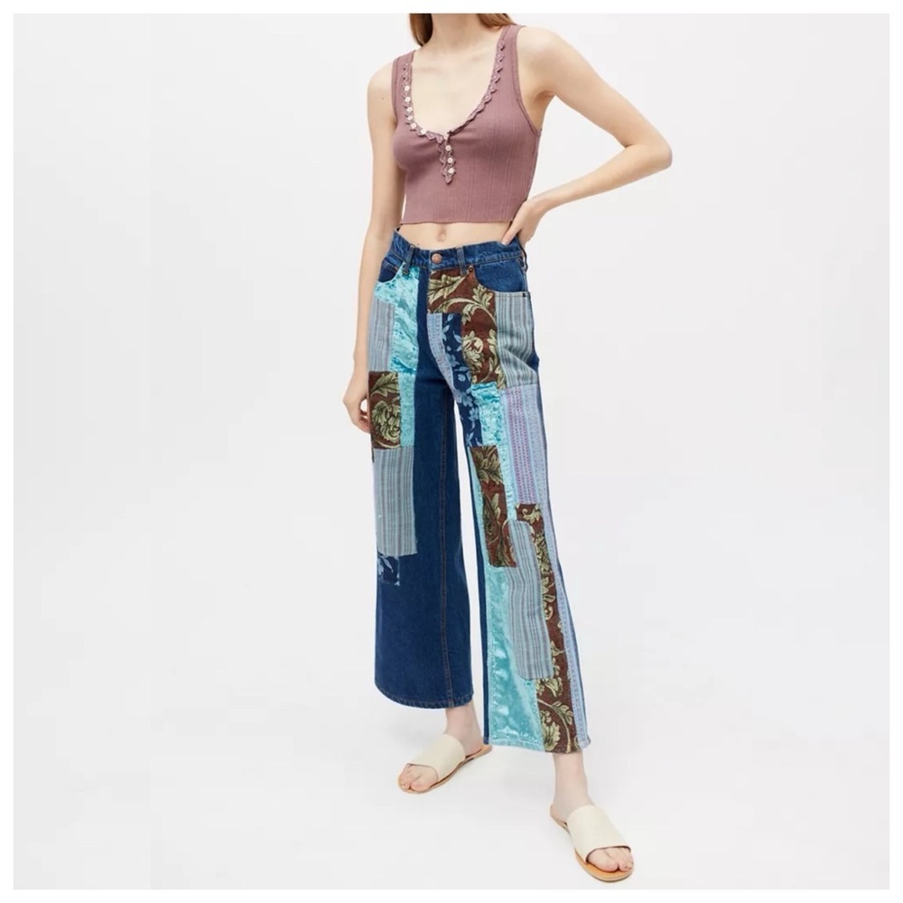 BDG Patchwork High Rise Wide Leg Denim Jeans